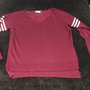 Womens Burgundy Sweater with Striped Sleeves
